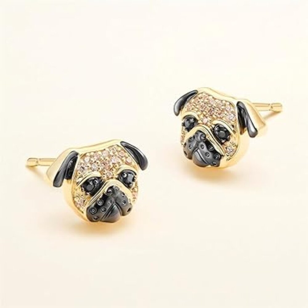 Pug Dog Earrings Post Style Gold Color Great Gift Idea‎